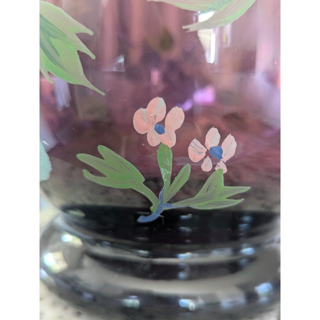 Vintage Hand Painted Purple Glass Hurricanes- A Pair For Sale - Image 15 of 17