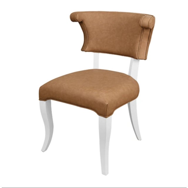 Contemporary Matthew Izzo Home Eloise Camel Faux Leather and Matte White Lacquer Rounded Back Dining Chair For Sale - Image 3 of 7