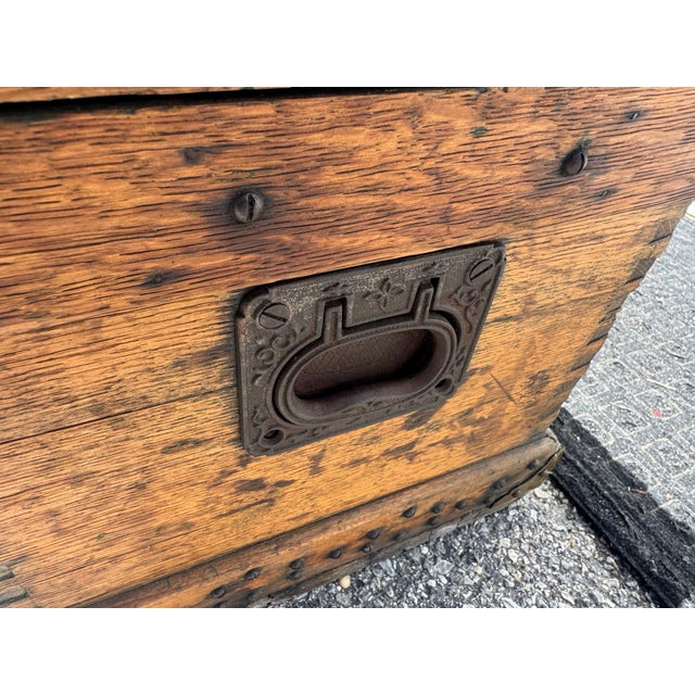 Antique Late 19th Century Pine Tool Chest / Strong Box With Hand-Cut Dovetails & Iron Hardware For Sale - Image 11 of 12
