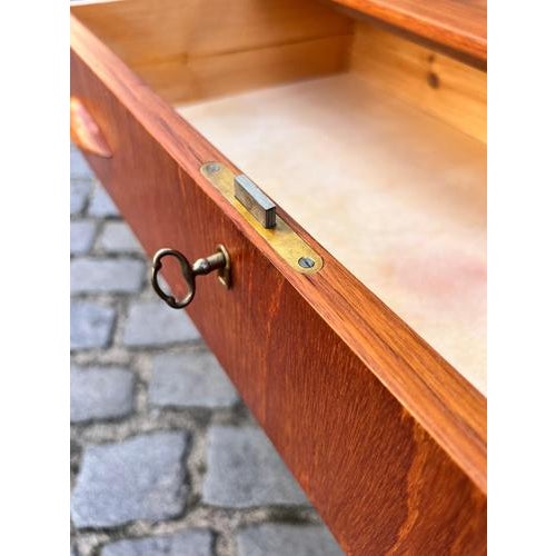 Small Danish Chest of Drawers with Shell Handles and Lock For Sale - Image 3 of 11