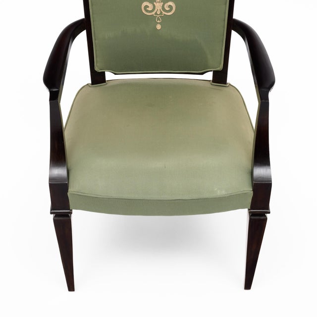 Set of Four French Art Deco Ebonized Wood and Green Upholstered Armchairs For Sale In Austin - Image 6 of 9
