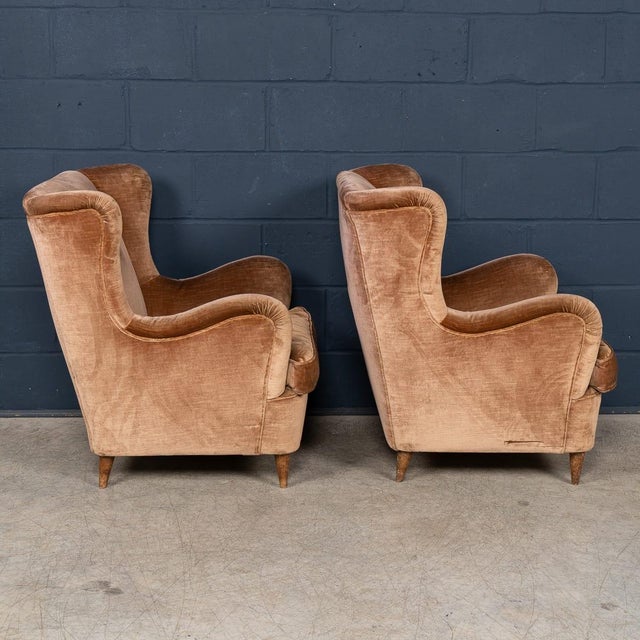 Vintage Italian Velvet Wingback Armchairs, 1960, Set of 2 For Sale - Image 6 of 18