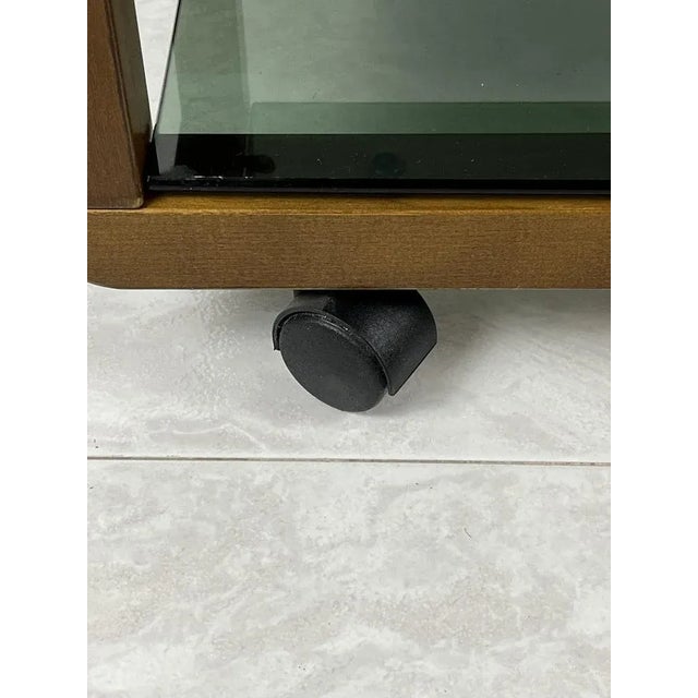 Cart in Wood and Glass Smoke with Wheels, Italy, 1980s For Sale - Image 9 of 10