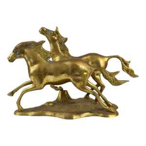Vintage Solid Gold Brass Running Wild Horses Equestrian Décor Figurine Model