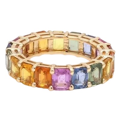 Natural 8.13cts rainbow sapphire ring 14k gold For Sale