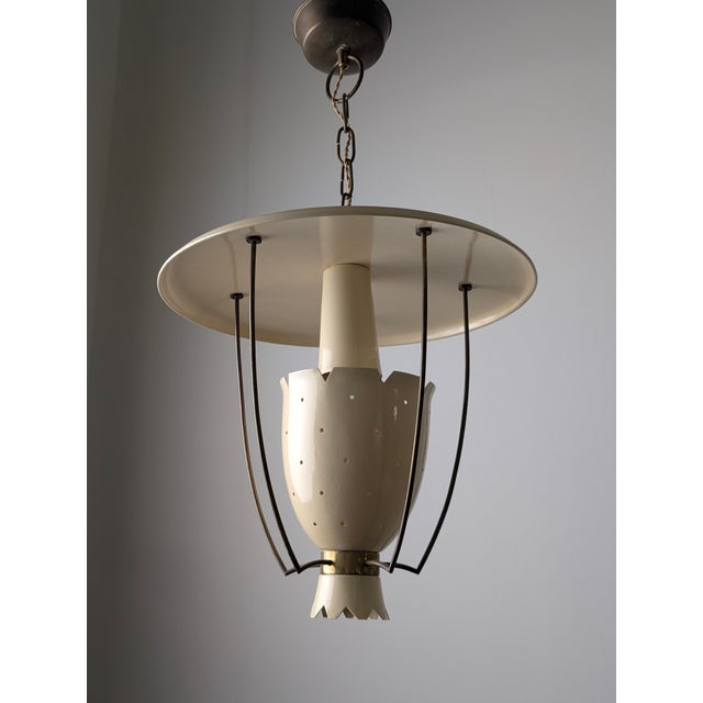 Italian Perforated Metal Pendant Lamp with Brass Details, 1940s For Sale - Image 12 of 13