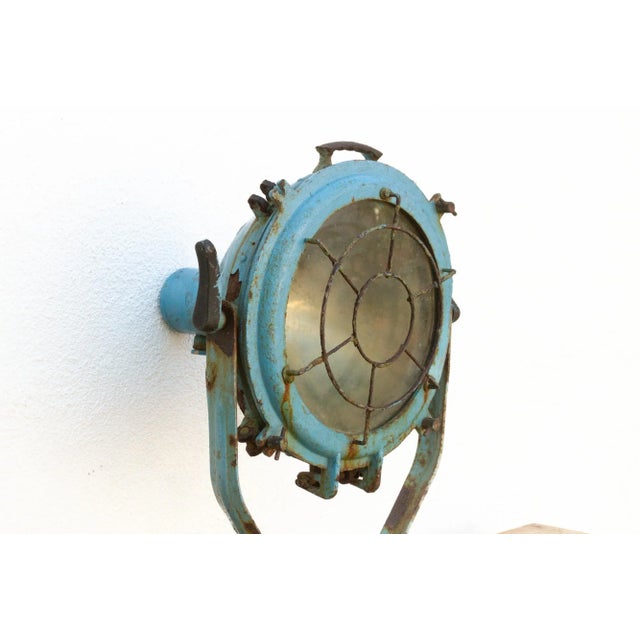 19th Century Antique Metal Sea Blue Ship Spotlight For Sale - Image 5 of 10