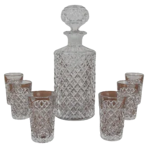 Mid-Century Bohemia Crystal Glasses and Carafe, 1950s, Set of 7