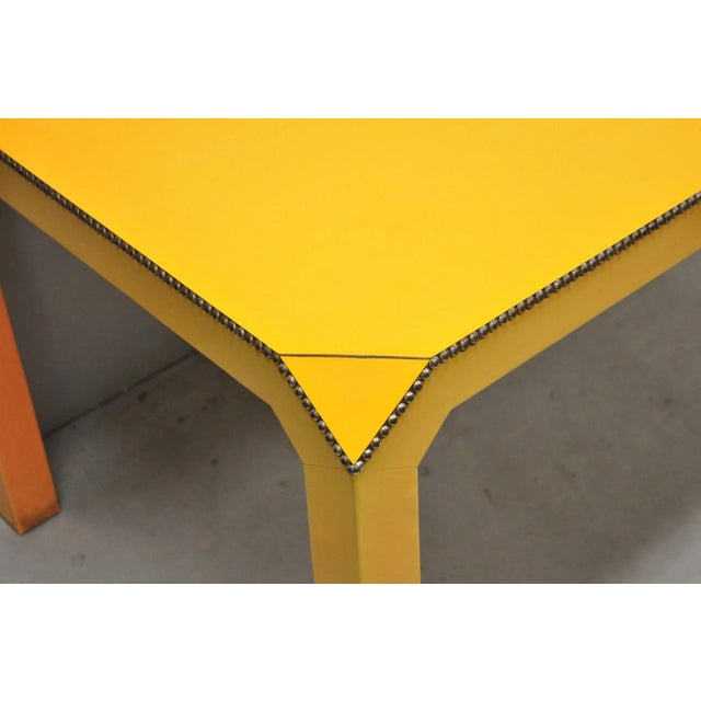 Wood Vintage Hollywood Regency Orange Vinyl Laminate Parsons Style Dining Table Desk For Sale - Image 7 of 18