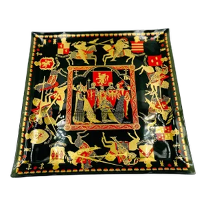 Mid-Century Dan Baird Smoke Glass & Gold Leaf "Medieval Madness" Platter/Tray
