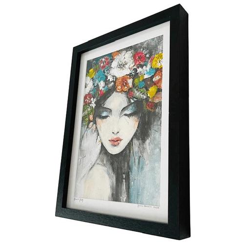 Black Hand-Painted Portrait Flower Fairy with Black Frame For Sale - Image 8 of 9