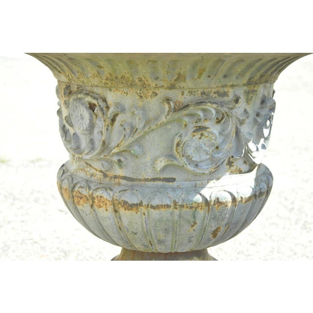 Late 20th Century French Classical Style Cast Iron 28" Garden Campana Urn Outdoor Planter Pot For Sale - Image 4 of 7