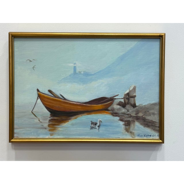 Vintage Coastal oil on canvas painting by American artist Thomas Kerwick (1923-2015) Great coastal scene depicting an...