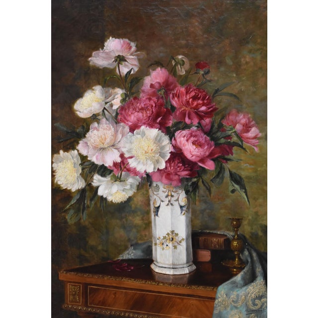 Peonies and Books, Oil on Canvas, 19th Century, Framed For Sale - Image 3 of 11
