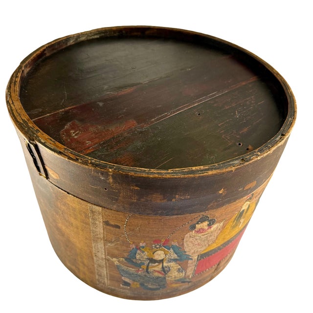 Antique Chinese Painted Bentwood Storage Box W/ Figural Scene For Sale In Raleigh - Image 6 of 6