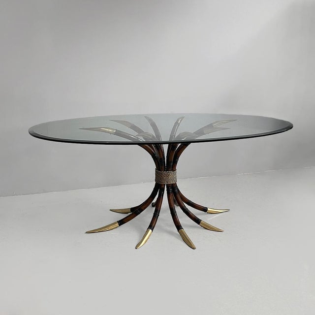 Italian Modern Oval Table in Bamboo, Brass and Glass, 1980s For Sale - Image 16 of 16