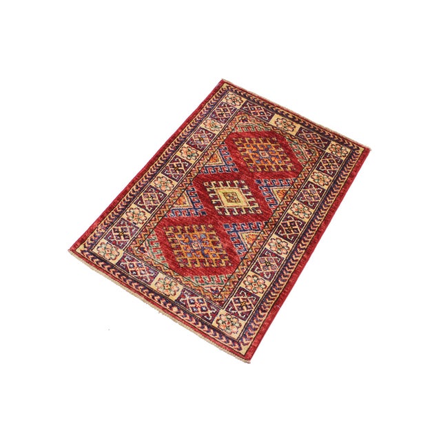 Shabby Chic Rustic Super Kazak Red/Beige Wool Rug - 2'0'' X 2'10'' For Sale - Image 3 of 10
