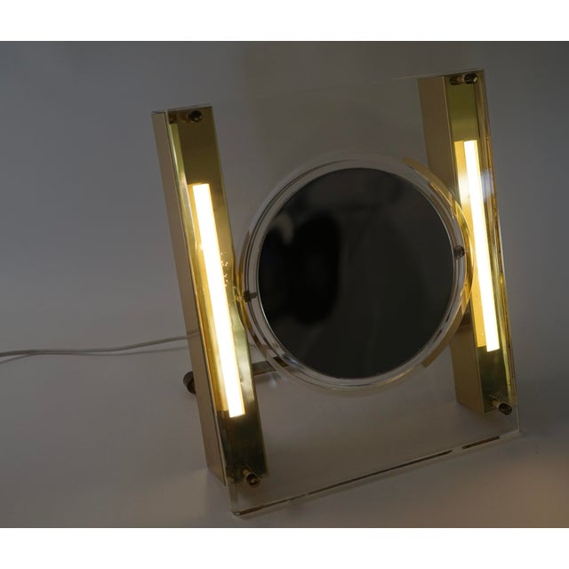 Metal Vintage Rialto New York Mid-Century Modern Lucite Lighted Vanity Mirror For Sale - Image 7 of 13