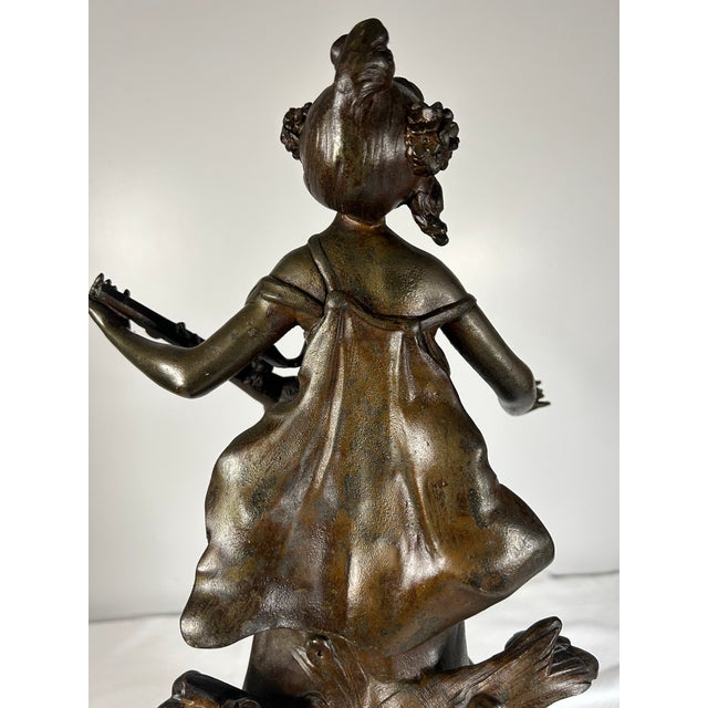 Antique French Auguste Moreau Spelter Figural Sculpture of Woman With Lute For Sale In Atlanta - Image 6 of 9