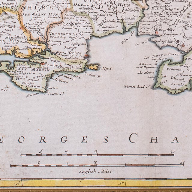 Antique South Wales Map, English, Framed, Robert Morden Cartography, Circa 1720 For Sale - Image 11 of 12