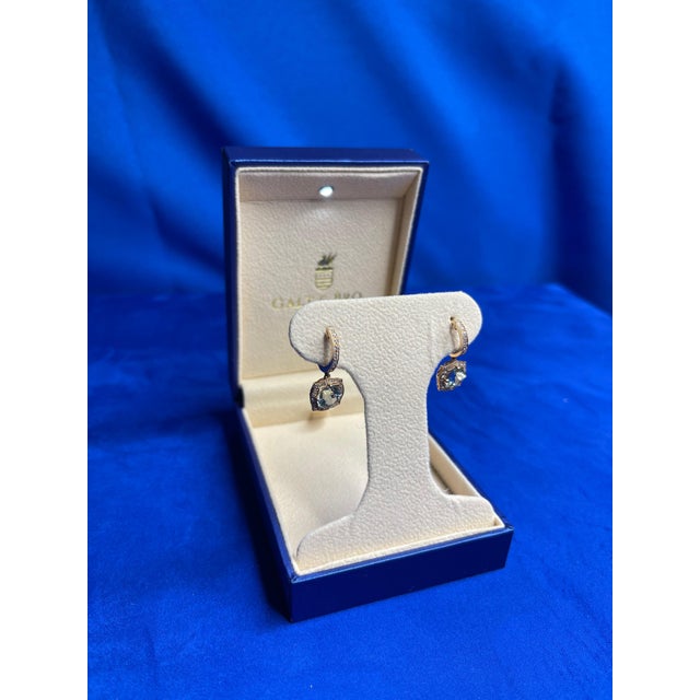 Green Amethyst Prasiolite Diamond Halo Rose Gold Huggie Drop Unique Earrings, A Pair For Sale In Washington DC - Image 6 of 11
