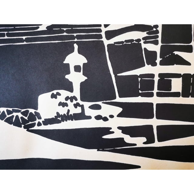 Vintage Japanese Black and White Print by Japanese Artist Toshijiro