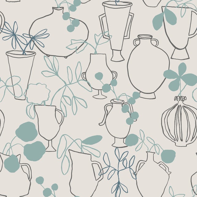 Sample - Flower Vases Wallpaper by Susan Hable in Periwinkle / Taupe ...