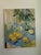 Still life of Lemons and wine bottle abstract limited palette of colors of yellow and blue 24x30" oil on canvas, living...