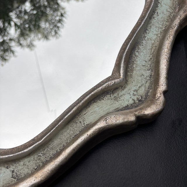 Large Cast Metal Oval Cartouche Mirror,, Silver-Gilt & Celedon For Sale - Image 11 of 12