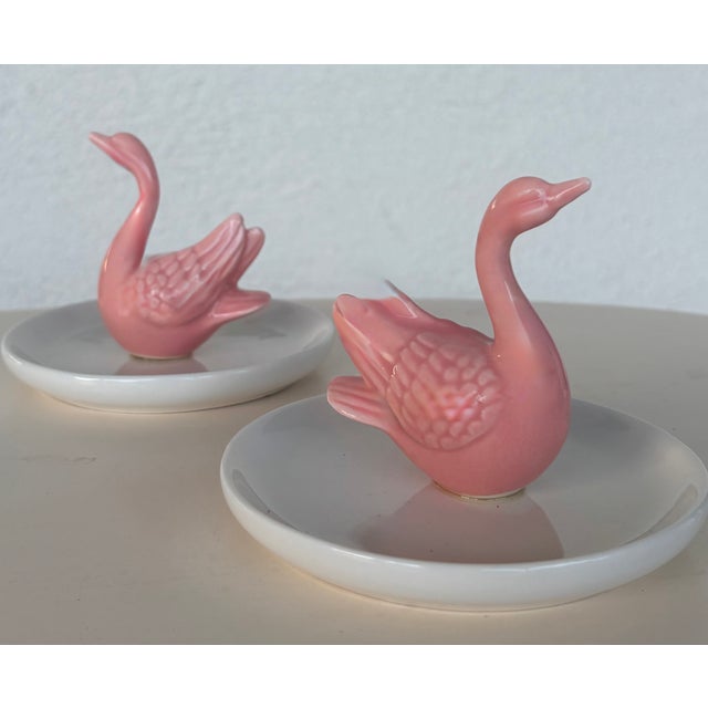 Pair of Pink Swan Ceramic Catchall Ring Dishes For Sale - Image 13 of 15
