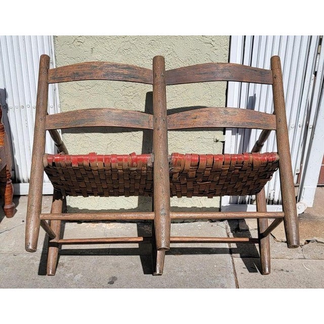 19th C Child's Bench With Red Woven Splint Seat | Chairish