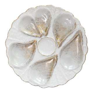 Antique French Gilt Silver Gray Porcelain Oyster Plate For Sale