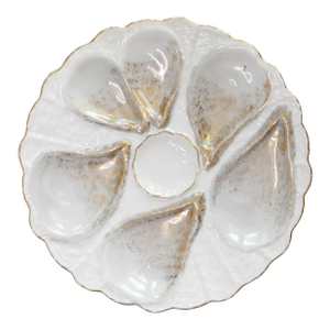Antique French Gilt Silver Gray Porcelain Oyster Plate