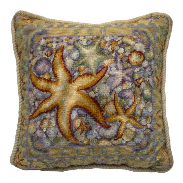 Vintage Star Fish Needlepoint Pillow For Sale