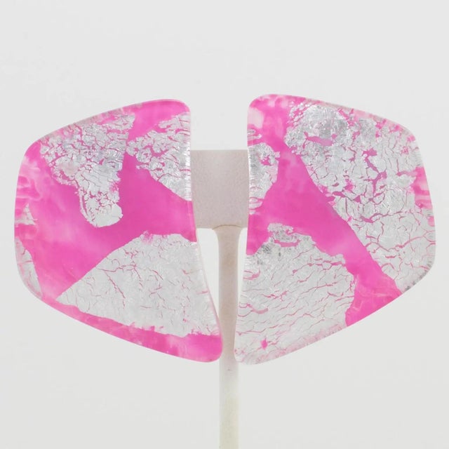 Contemporary Anne and Frank Vigneri Pink and Silver Foil Resin Clip Earrings For Sale - Image 3 of 6