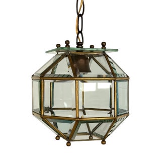 Italian Brass and Cut Glass Pendant Lamp, 1960s For Sale