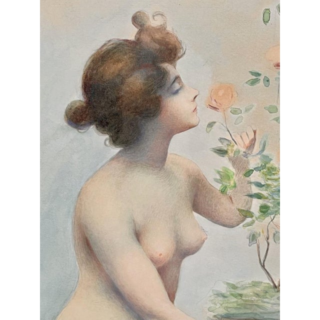 J. Salmony, Young Naked Woman and Rose Bush, Watercolor For Sale - Image 5 of 7