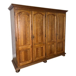 Vintage French Carved Oak 4-Door Armoire For Sale