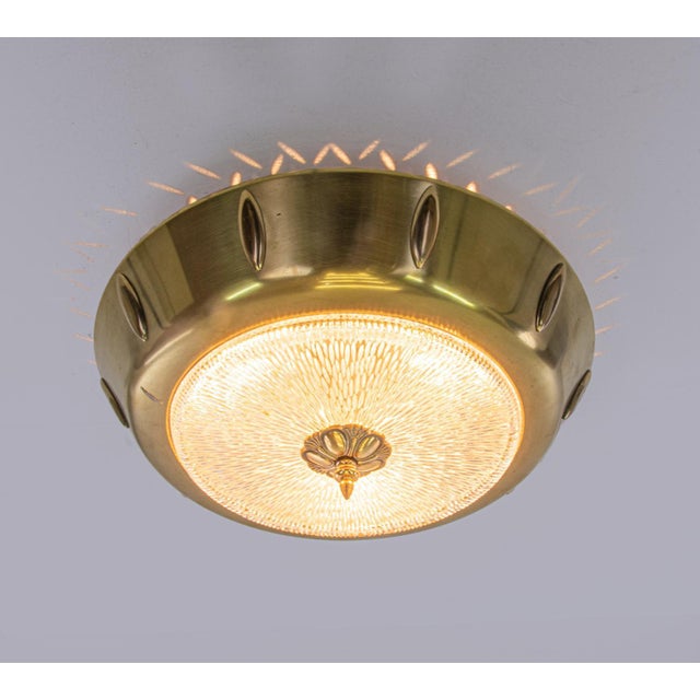 Art Deco Brass and Glass Flush Mount, 1930s For Sale - Image 3 of 5