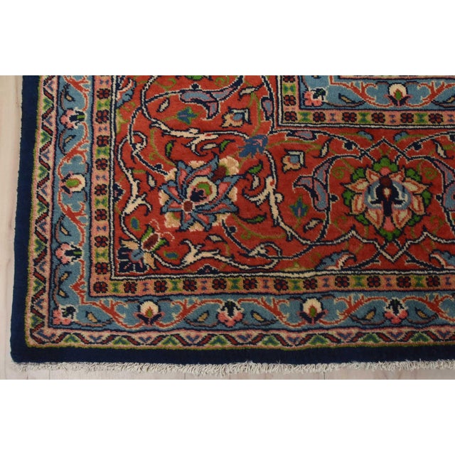 Sarouk Rug 10′ X 13’5” Blue Wool Vintage Traditional Hand-Knotted Carpet For Sale - Image 12 of 15