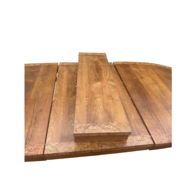 Vintage American Furniture Burl Walnut Oval Expandable Dining Table With 3 Leaves & Original Table Pad For Sale - Image 9 of 13