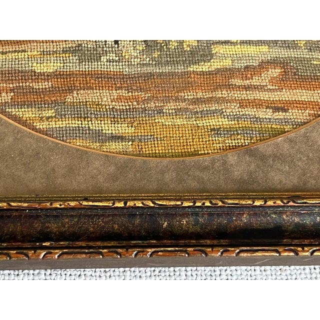 Wood Set of 2 Antique Mini French Petit Point Needlework Framed Art - Cottages For Sale - Image 7 of 12