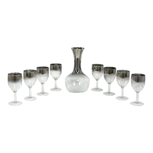 Mid-20th Century Mid-Century Modern Silver Fade Ombre French Carafe Decanter & Eight Stems Style of Dorothy Thorpe