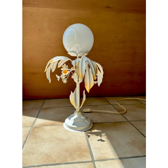 Orange Florentine Style Plant-Shaped Table Lamp in Metal & Opal Glass by Sergio Terzani, Italy 1970s For Sale - Image 8 of 18