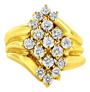 10K Yellow Gold 1 1/2 Cttw Diamond Cluster Tapered Shank Cocktail Ring Cocktail Ring - Ring Size 7