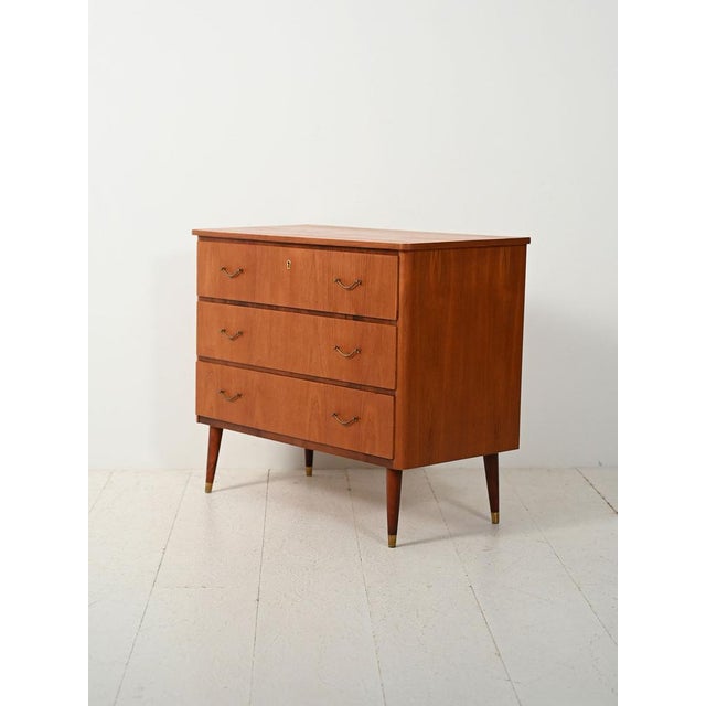 Scandinavian Chest of Drawers in Teak and Mahogany with Brass Inserts, 1950s For Sale - Image 4 of 8
