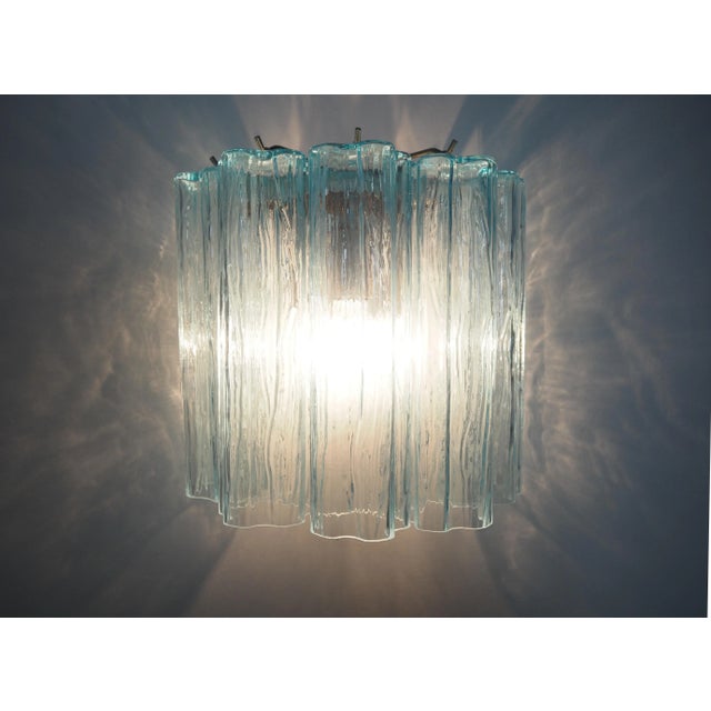 Blue Pair of Murano Glasses Tube Wall Sconces 5 Blue Glass Tubes, Handmade in Murano For Sale - Image 8 of 11