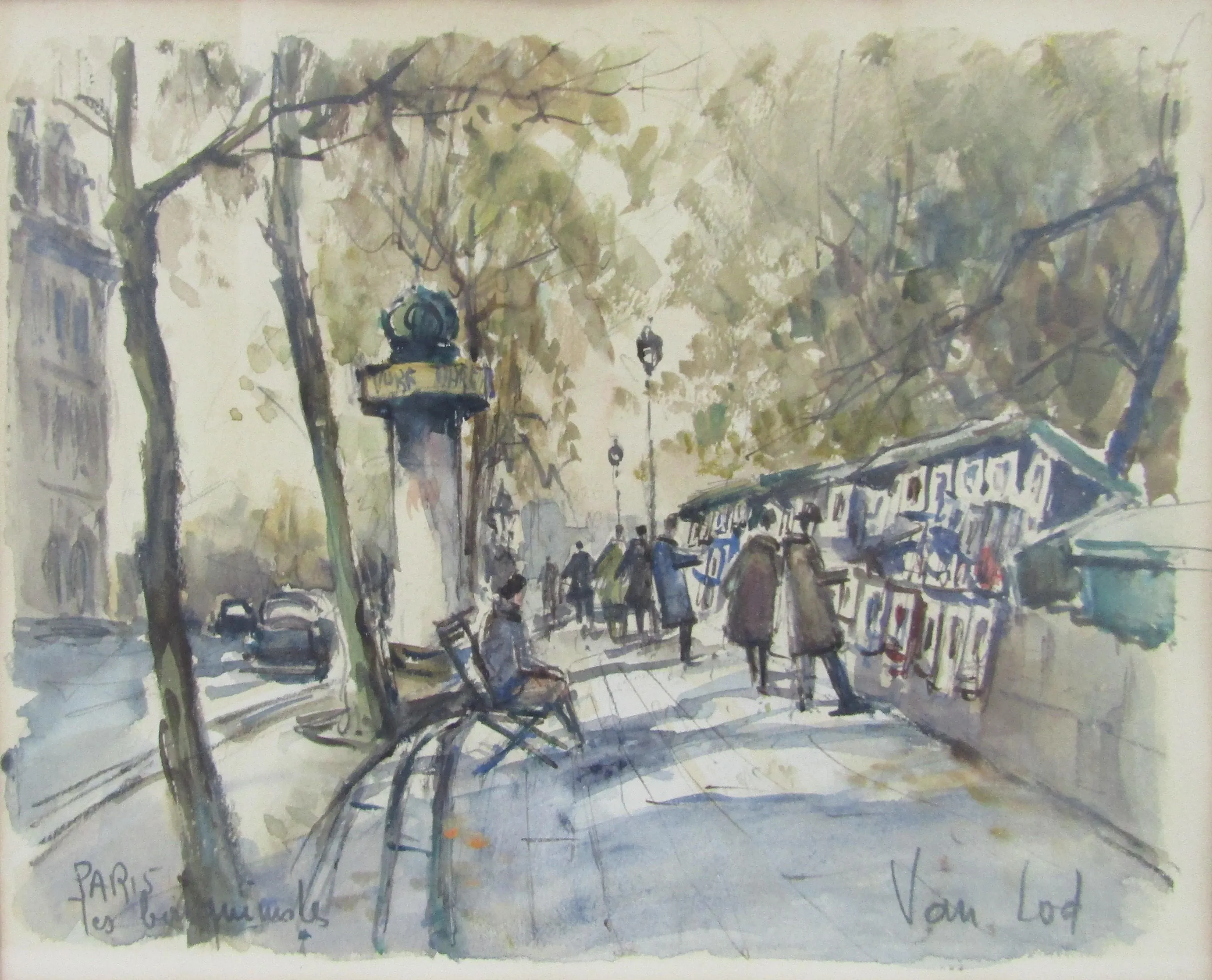 Van Lod Watercolor Painting Paris Market Late 20th Century | Chairish