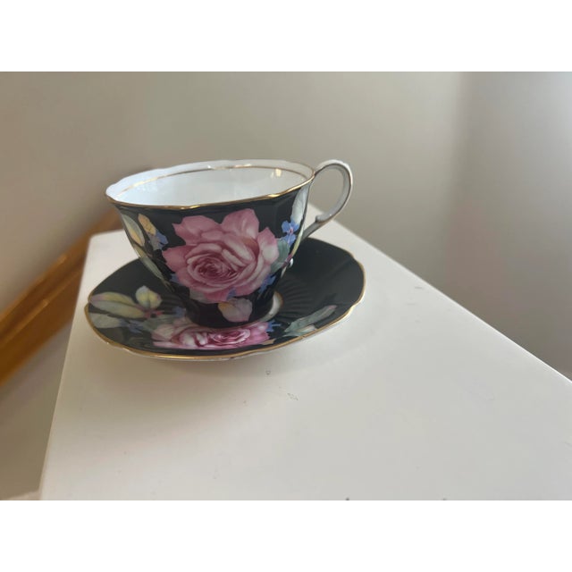 Vintage Paragon England Cabbage Roses Black Teacup & Saucer Set For Sale - Image 12 of 13