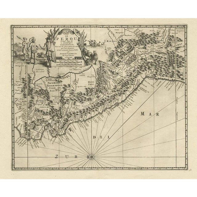 Antique map titled 'Le Perou, Grand Pays de l Amerique Meridionale (\.)'. Decorative map of Peru including portions of...